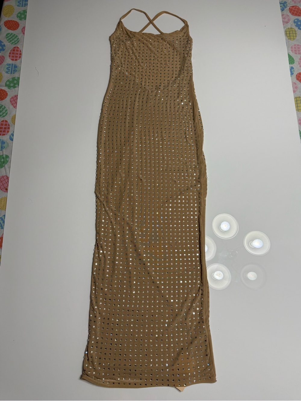 SHEIN Gold Sequin Maxi Dress with Crisscross Straps